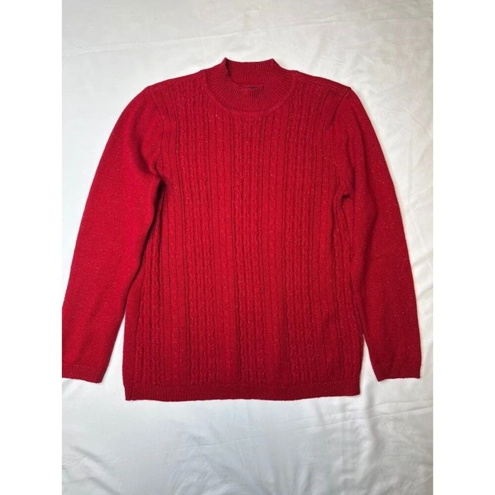 Napa Valley red sparkle shimmer cable knit sweater cozy Christmas festive L